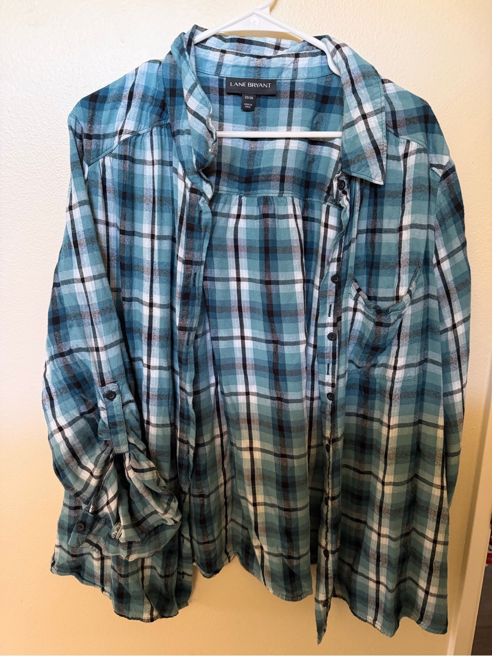 Lane Bryant Teal and White Plaid Button-Down Shirt